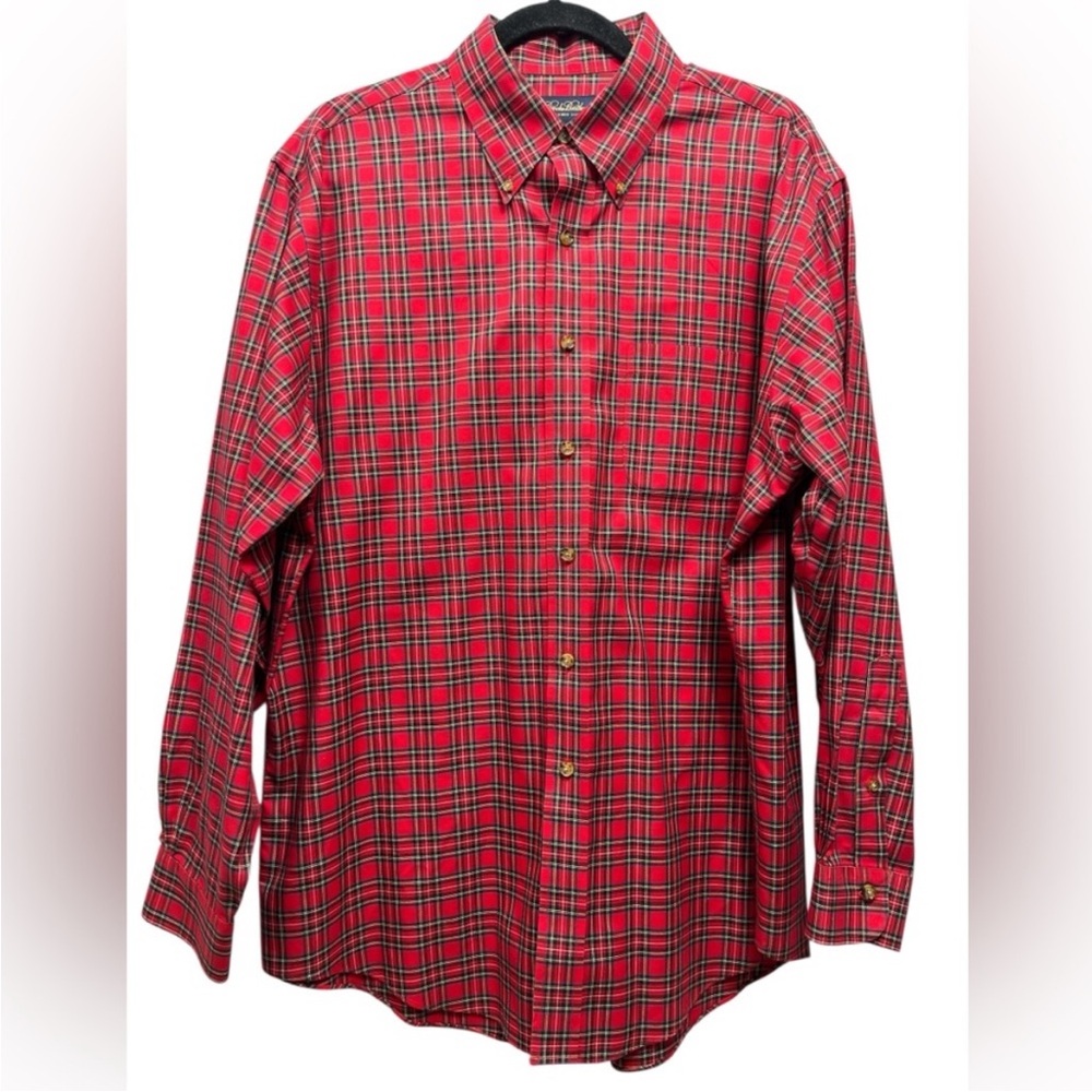 BROOKS BROTHERS Non-Iron Plaid Button Down Shirt Red Black Mens Large